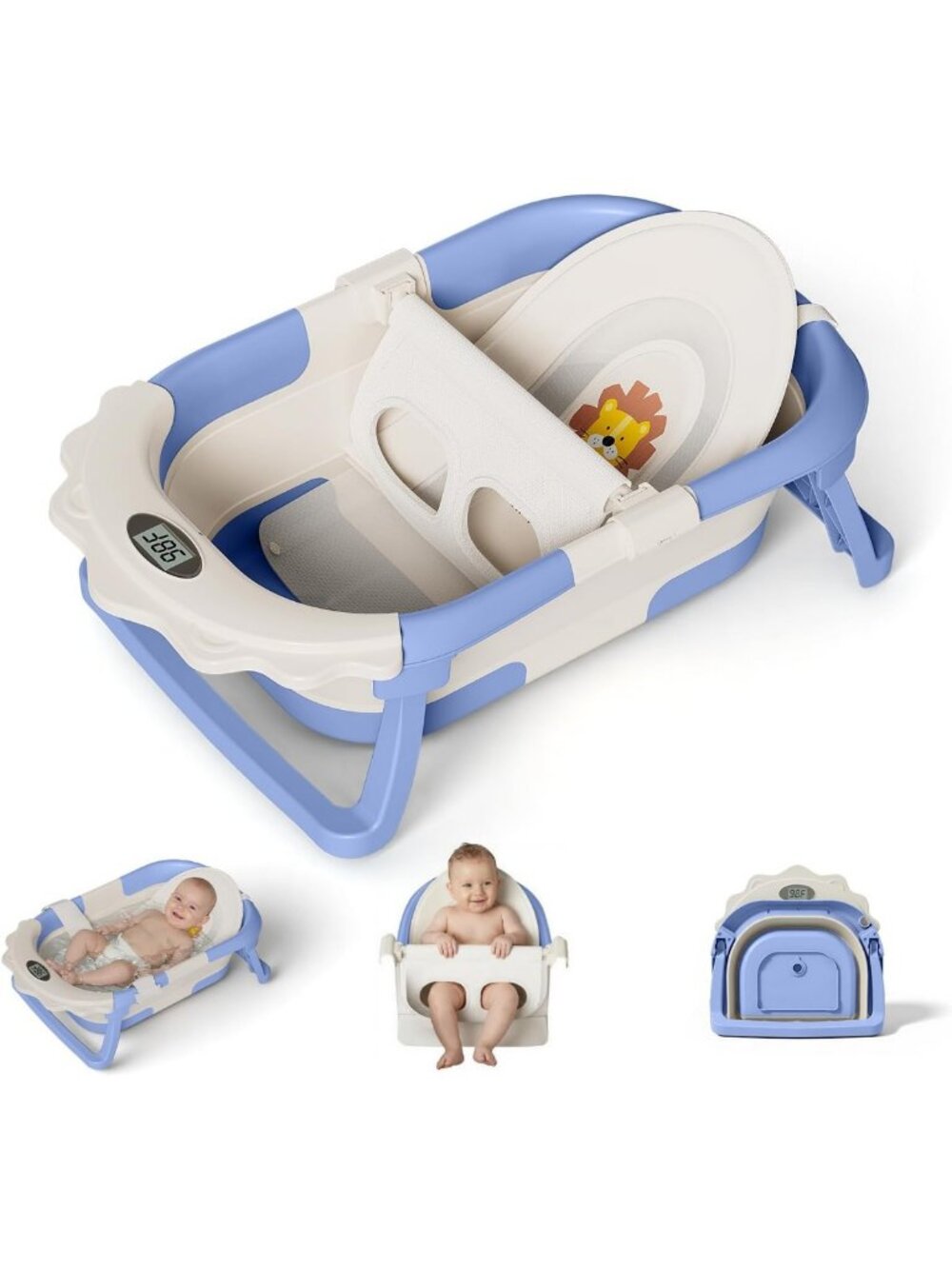 4-in-1 Collapsible Baby Bathtub with Thermometer - Grow-with-Me Design